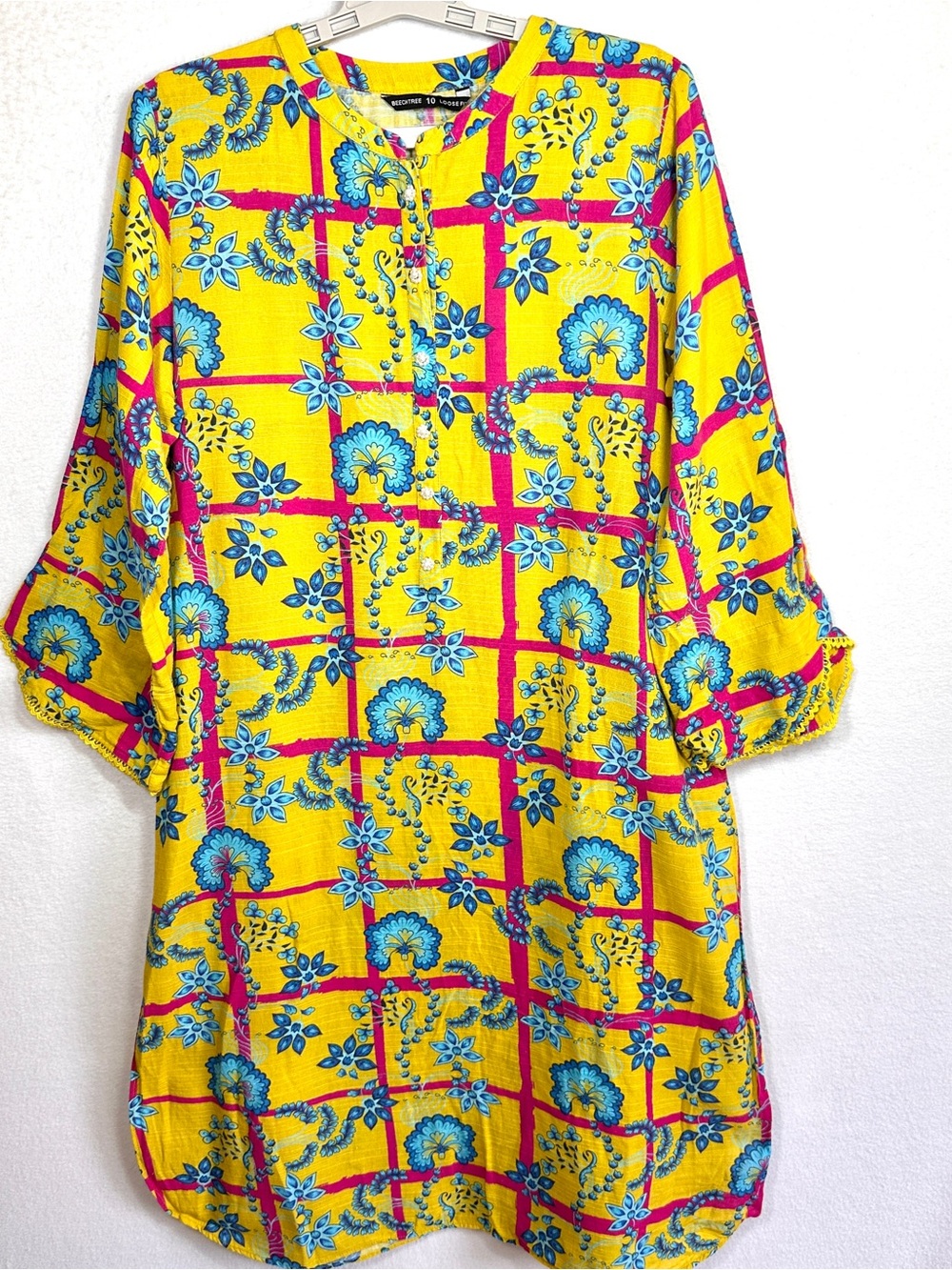 Beechtree Long Tunic 10 Yellow Pink Vibrant Floral Breezy Loose Fit Pakistan